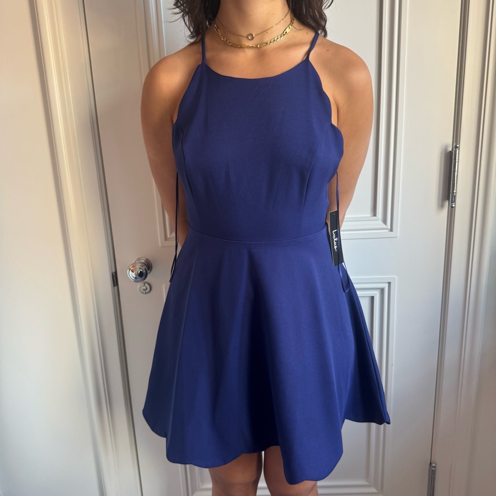 Lulus Scallop Trim Sleeveless Mini Dress Blue M